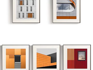 Modern wind orange red architectural abstract decorative painting 3d model