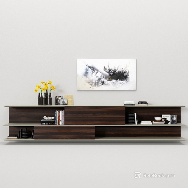 Dark Brown Walnut Living Room TV Cabinet texture