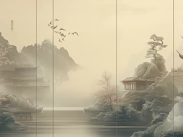 New Chinese Ink Landscape Mural texture (ID:ffach634536)