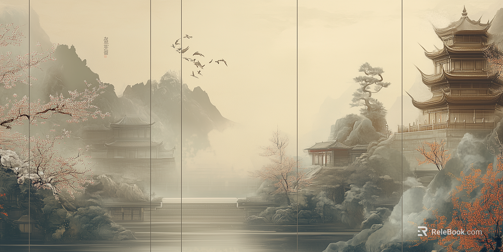 New Chinese Ink Landscape Mural texture