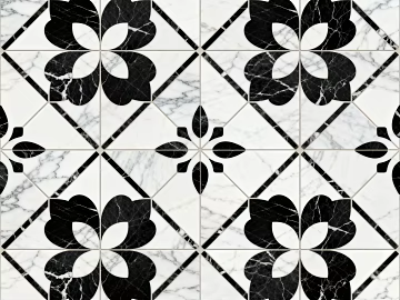 Modern Simple Antique Black and White Stone Parquet Flower Geometric Pattern Water Knife Cut Parquet Floor Tile Light Luxury Black and White Parquet Marble texture (ID:ffaeh673377)