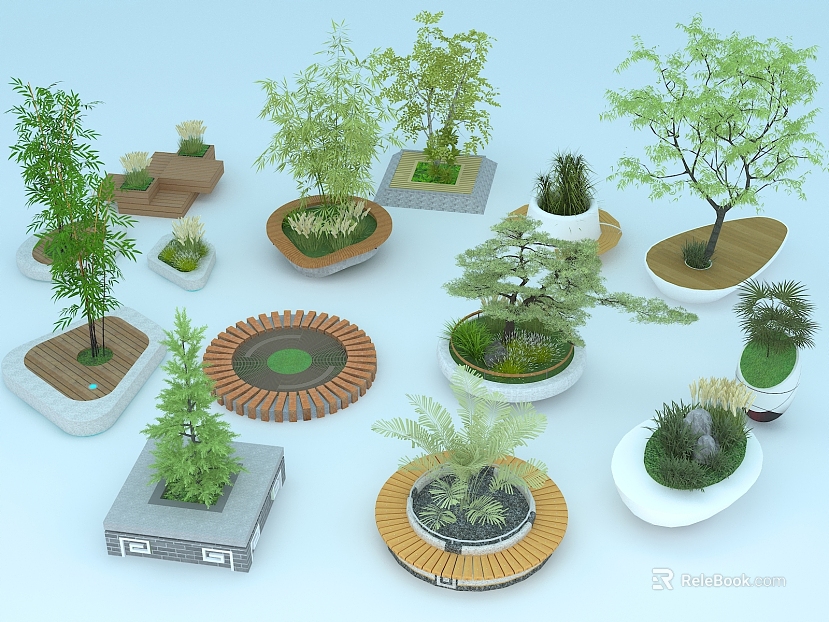 Modern Landscape Green Plant Flower Pond Combination texture