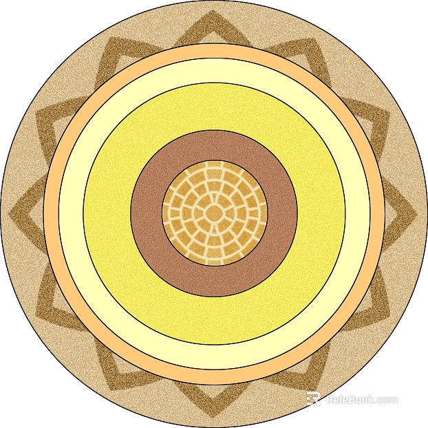 Yellow brown circular geometric pattern carpet texture