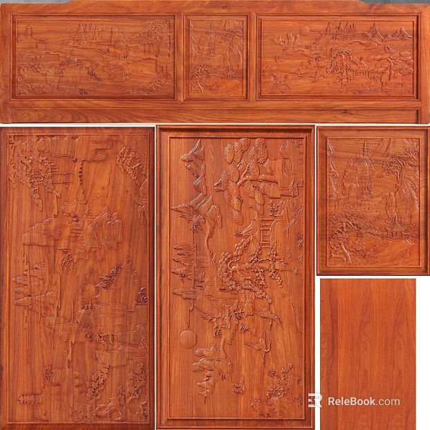 Chinese red-brown wood carving background wall decoration texture