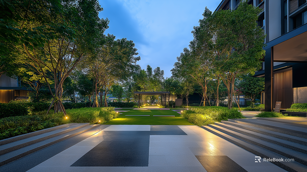 Night view of residential park texture