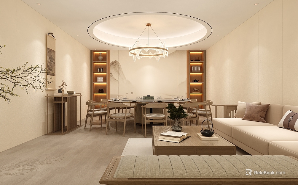 New Chinese Beige Wall Panel Restaurant Space texture