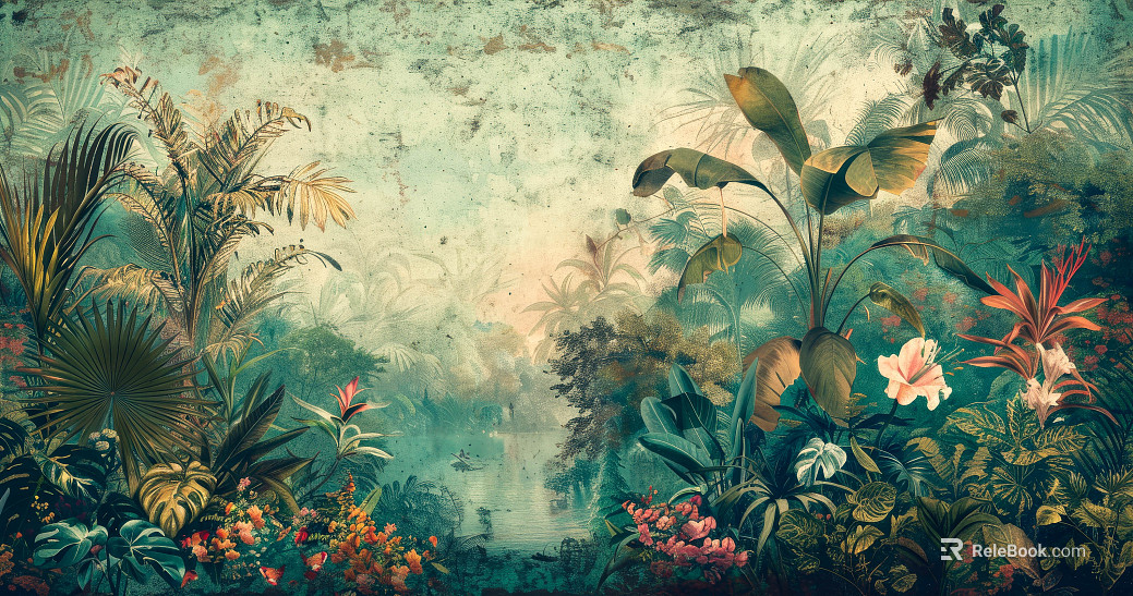 European Literary Plants Tropical Rainforest Wallpaper texture