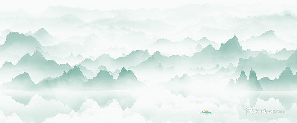 Green New Chinese Landscape Decorative Painting texture