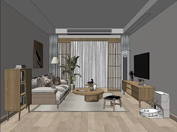 Light log color new Chinese living room scene 3d model