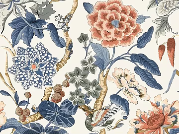 Chinese blue powder flower and bird pattern wallpaper texture (ID:ffaeh224276)