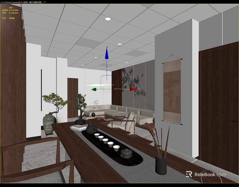 New Chinese Deep Walnut Tea Room Space texture