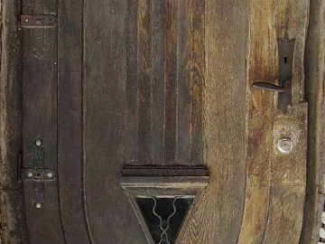 Vintage-style dark brown wooden front door texture (ID:ffaeh558994)
