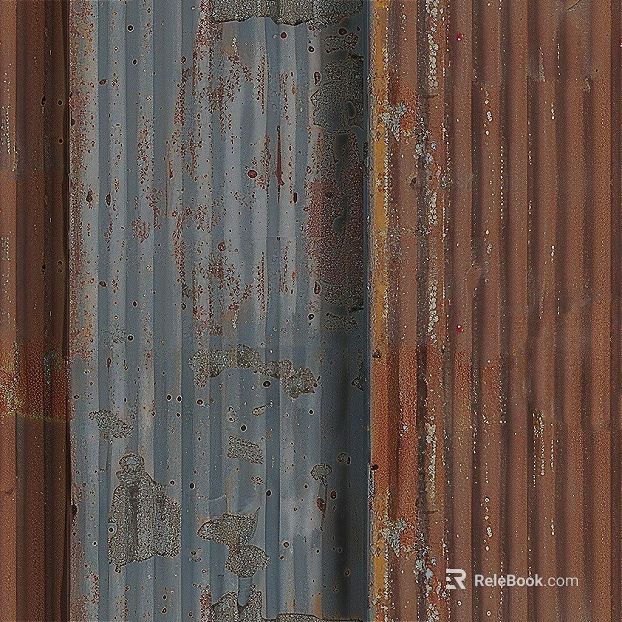 Red-brown distressed corrugated metal sheet texture