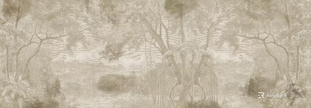 European retro forest plant mural texture