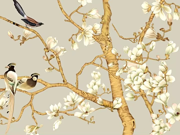 New Chinese Style Flower and Bird Living Room Background Wall Cloth texture (ID:ffaeh636011)