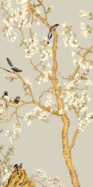 New Chinese Style Flower and Bird Living Room Background Wall Cloth texture