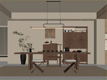 New Chinese Deep Walnut Tea Room Furniture 3d model