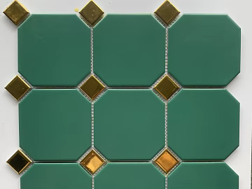 Hexagonal tile floor tile patchwork dark green texture (ID:ffaeg05620)