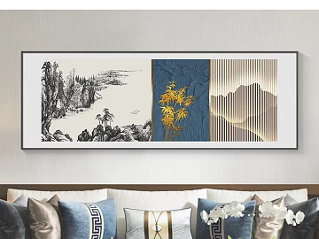 New Chinese Style Blue Gold Landscape Abstract Painting Living Room Decoration texture (ID:ffaeh730976)