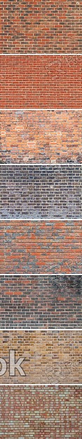 A textured brick wall in shades of red and orange, with signs of weathering and age, showcasing a rough, uneven surface and cracks.