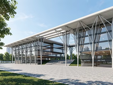 Modern wind commercial building exterior 3d model