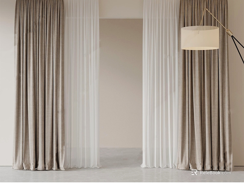 Light Curry White Fabric Curtain Bedroom texture