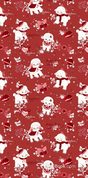 Red Christmas tablecloth pattern cute animal graphic pattern pattern cloth pattern texture