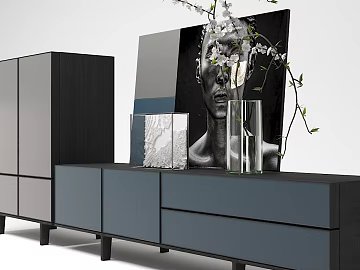 Modern black gray wood color TV cabinet combination texture (ID:ffaeh633656)