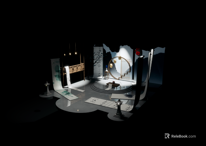 New Chinese Ink Style Exhibition Hall Scene texture