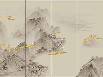 New Chinese style freehand landscape mural wallpaper background wall texture (ID:ffach513346)