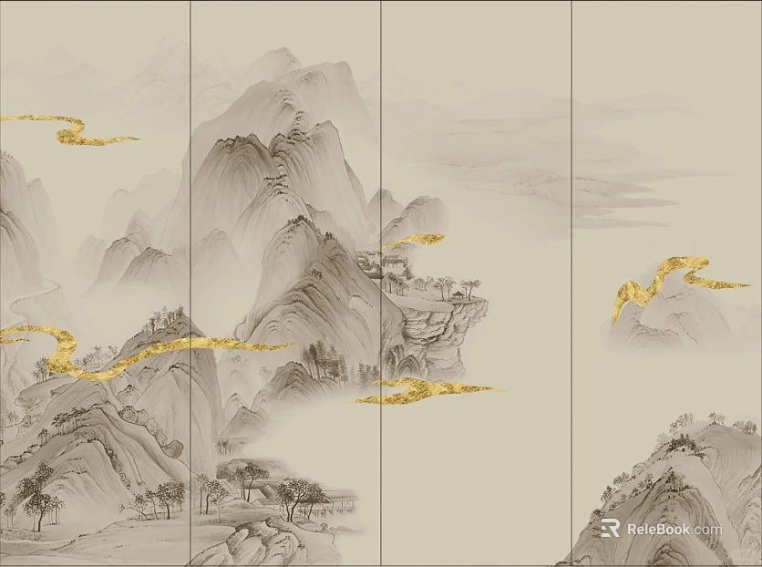 New Chinese style freehand landscape mural wallpaper background wall texture