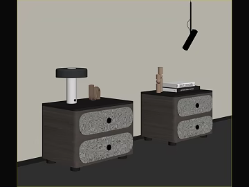 Dark Grey Wood Grain Bedside Cabinet Bedroom Furniture 3d model