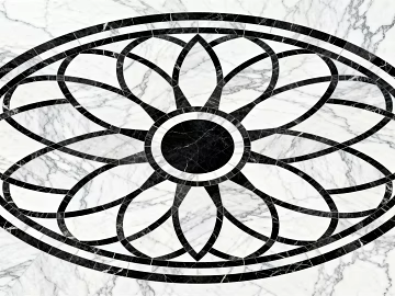 Modern Middle Ancient Style Black and White Stone Parquet Flower Geometric Pattern Water Knife Stone Parquet Floor Tile Light Luxury Black and White Parquet Marble texture (ID:ffaeh868727)