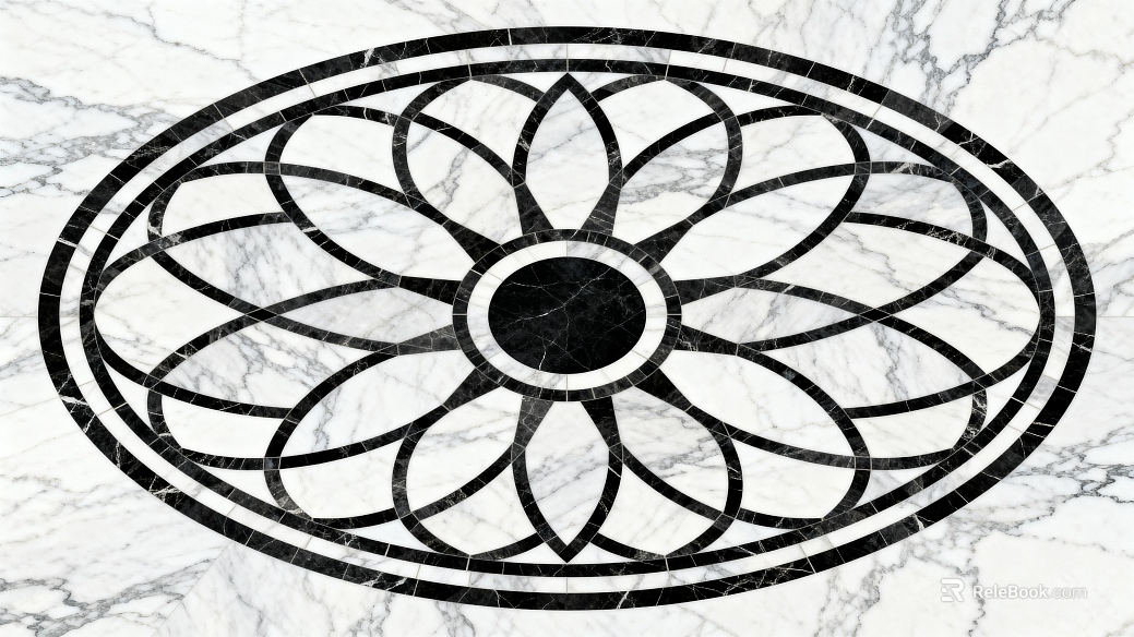 Modern Middle Ancient Style Black and White Stone Parquet Flower Geometric Pattern Water Knife Stone Parquet Floor Tile Light Luxury Black and White Parquet Marble texture