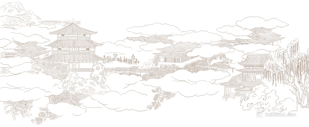 Light brown Chinese style architectural line draft background wall painting texture