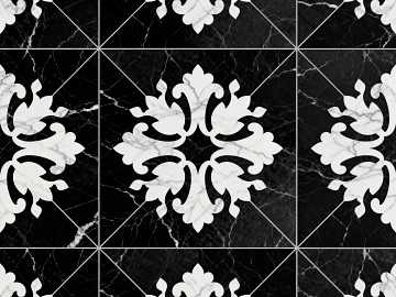 Modern Simple Antique Black and White Stone Parquet Flower Geometric Pattern Water Knife Cut Parquet Floor Tile Light Luxury Black and White Parquet Marble texture (ID:ffaeh773377)