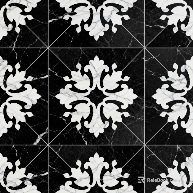 Modern Simple Antique Black and White Stone Parquet Flower Geometric Pattern Water Knife Cut Parquet Floor Tile Light Luxury Black and White Parquet Marble texture