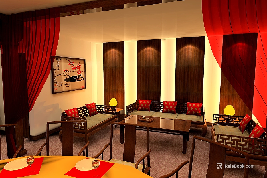 Chinese dark brown solid wood club reception area texture