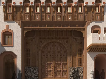 Retro style carved wooden gate building entrance door texture (ID:ffaeh556601)