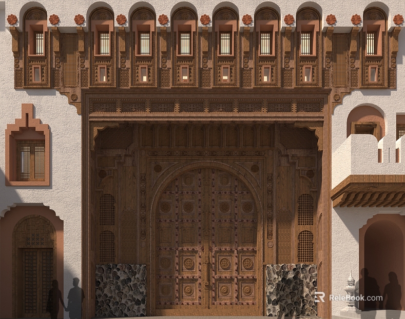Retro style carved wooden gate building entrance door texture