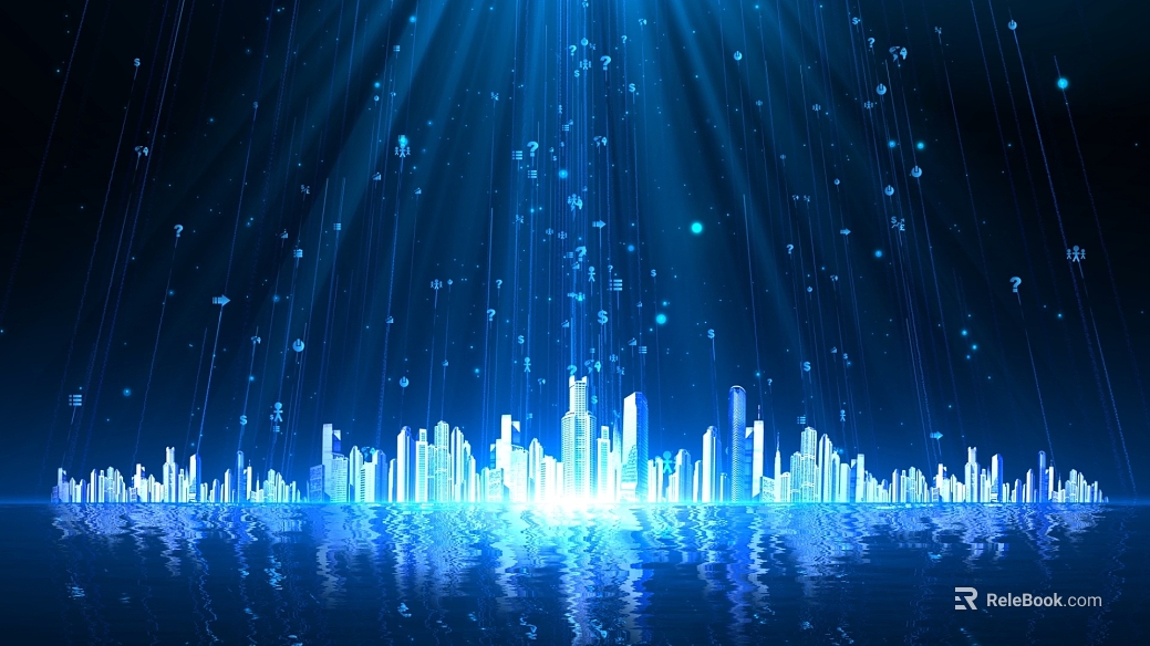 Blue science and technology wind city digital night view texture