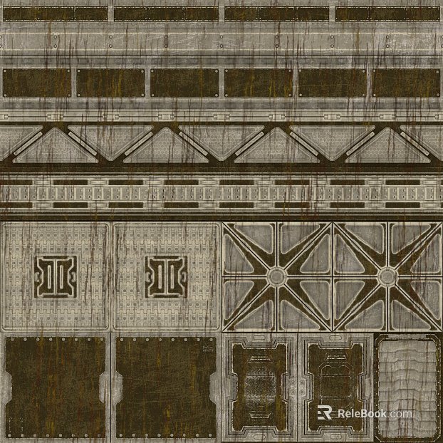 Industrial-style distressed metal mechanical panel texture
