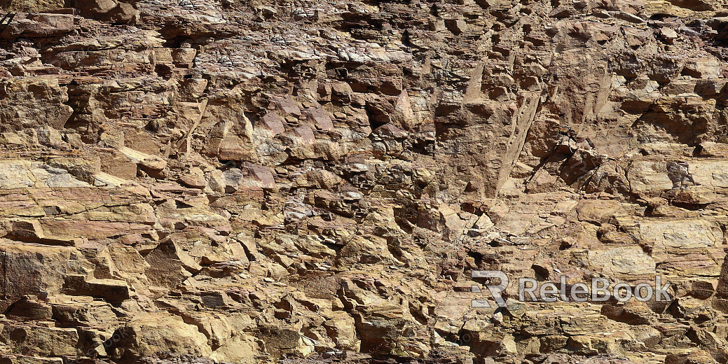 A close-up of a rugged, gray rock surface with cracks and mineral speckles, resembling a section of a larger geological formation.