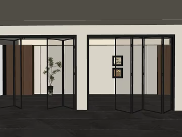 Modern black frame glass folding door interior partition texture (ID:ffaeh247366)