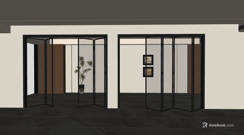 Modern black frame glass folding door interior partition texture