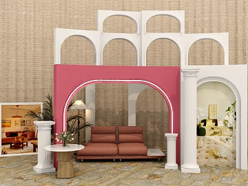 French Pink White Indoor Scene Exhibition texture (ID:ffaeh225091)