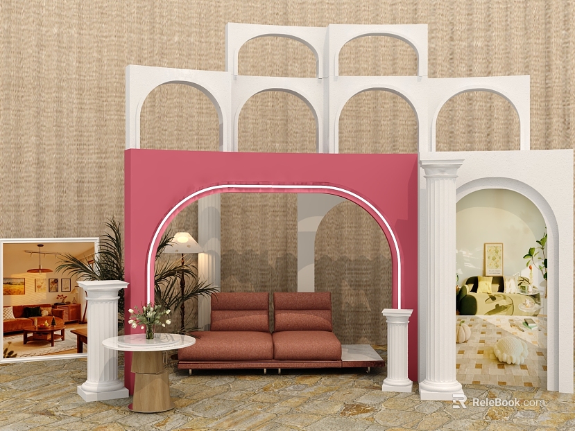 French Pink White Indoor Scene Exhibition texture