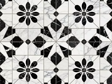 Modern Simple Antique Black and White Stone Parquet Flower Geometric Pattern Water Knife Cut Parquet Floor Tile Light Luxury Black and White Parquet Marble texture (ID:ffaeh328877)