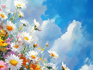 Blue sky and white clouds plant painting texture (ID:ffach253950)