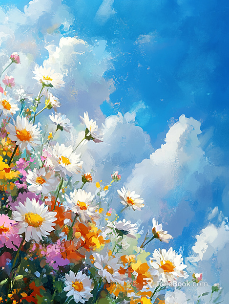 Blue sky and white clouds plant painting texture